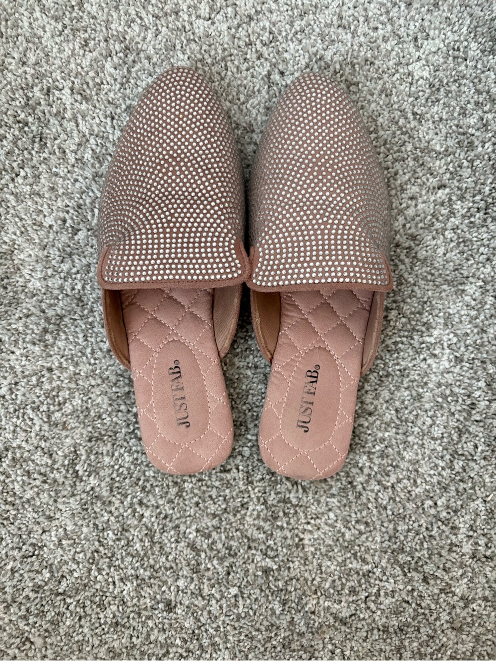 JustFab Rose Blush Rhinestone Slip-On Mules